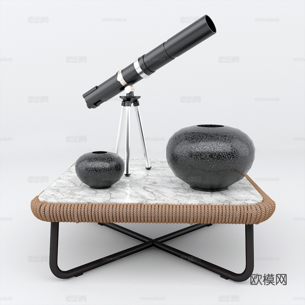 现代藤沙发边几组合3d模型