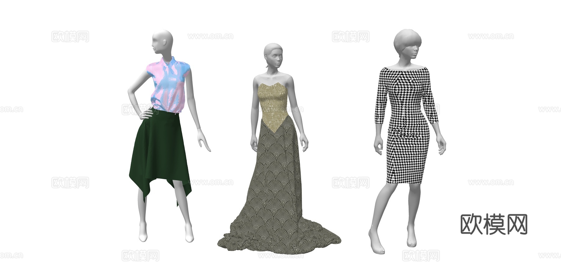 现代服装店模特su模型下载