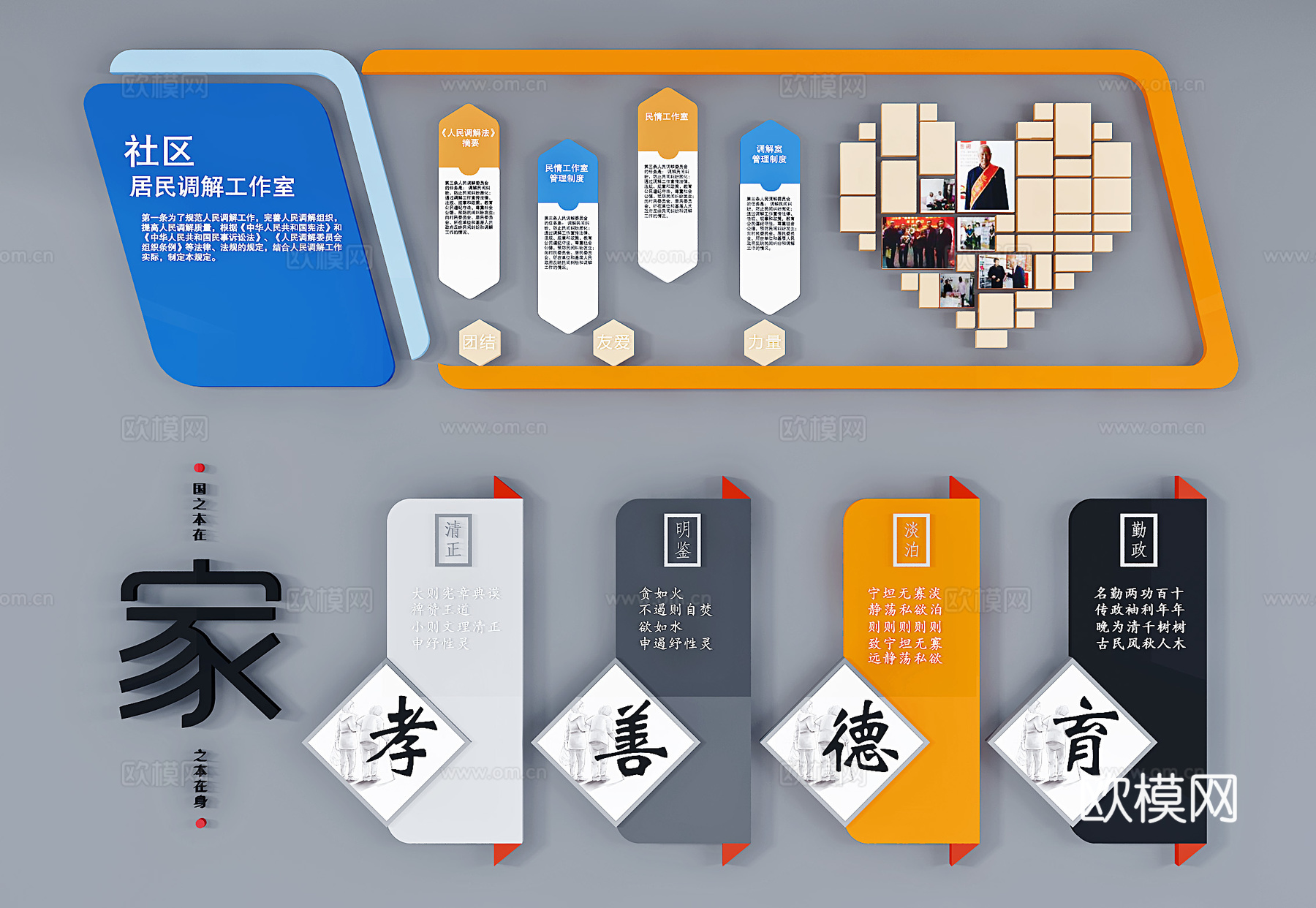 现代社区文化墙宣传栏su模型下载