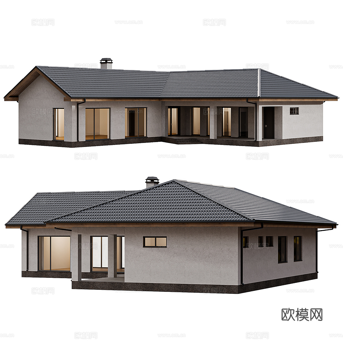 现代意式单层房屋住宅建筑外观3d模型