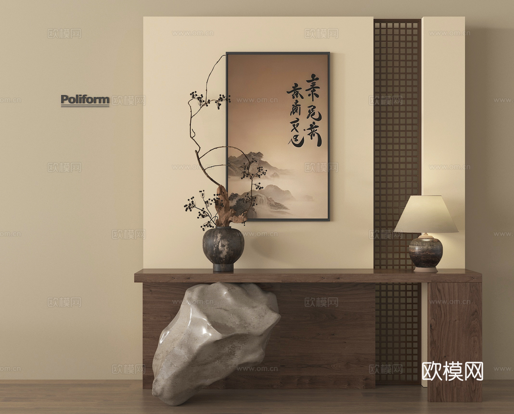 中式玄关柜 端景玄关柜 边柜 条案 摆件3d模型