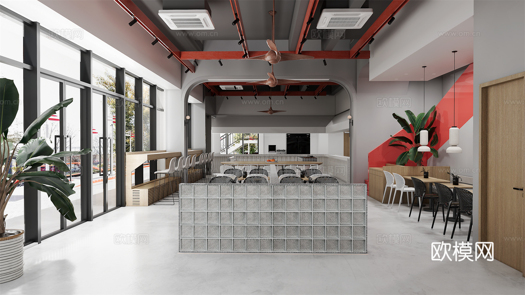 现代网红主题餐厅su模型下载