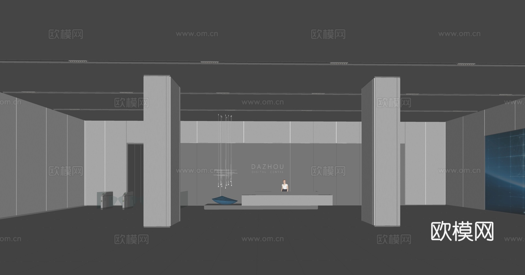 现代办公大堂 前台大厅su模型下载