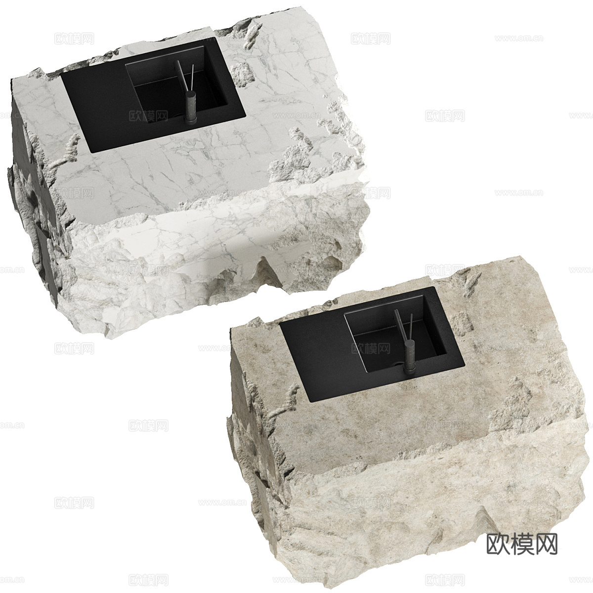 现代意式侘寂石头岛台3d模型