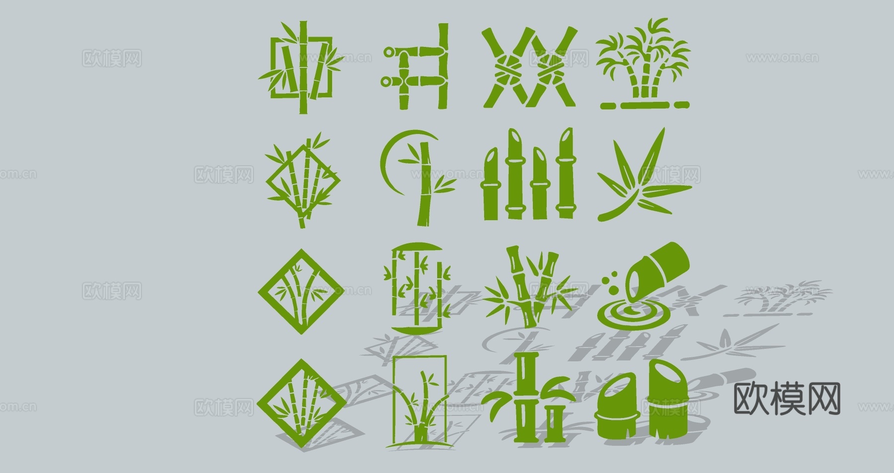 现代植物竹子竹叶圆形头像LOGO剪影图标