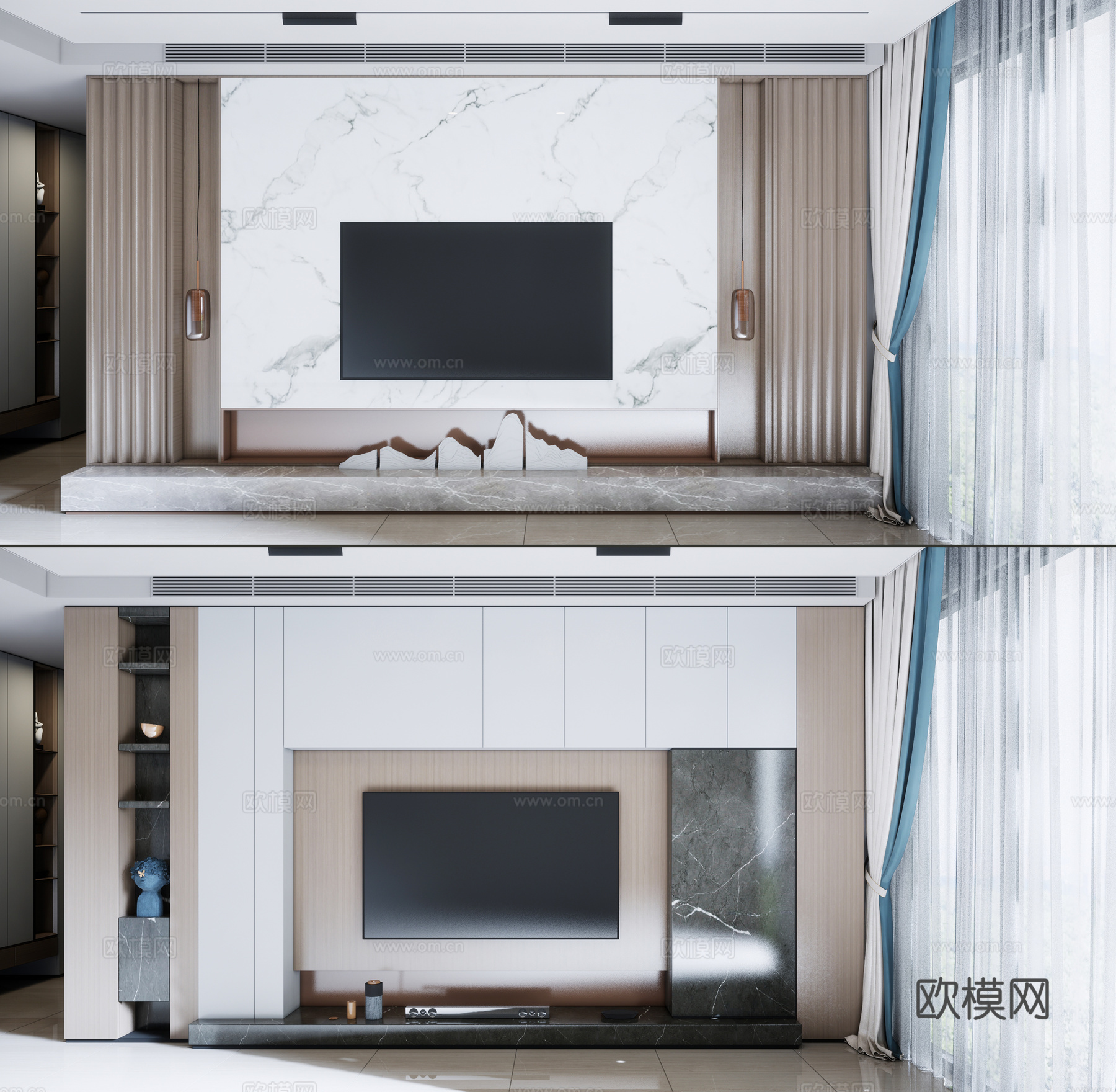 现代电视背景墙su模型下载