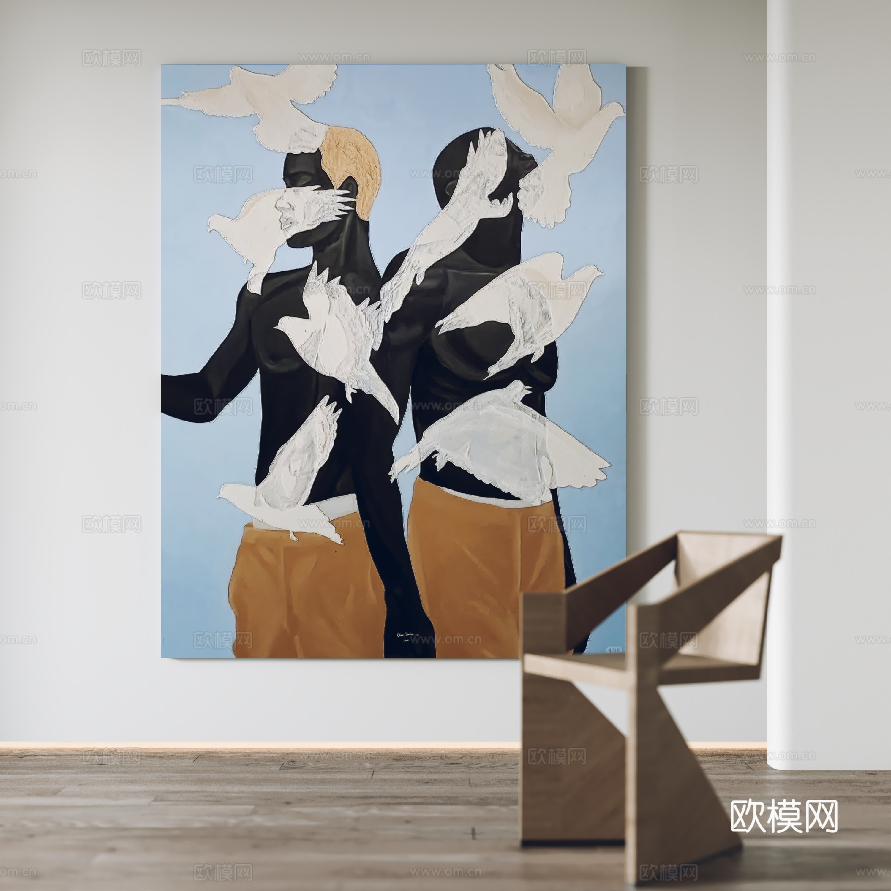 现代挂画 装饰画 休闲椅3d模型