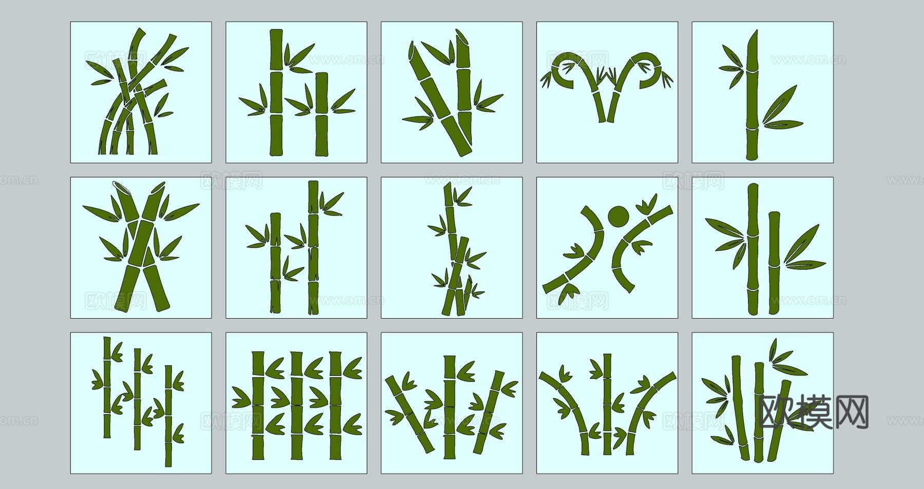 现代植物竹子竹叶圆形头像LOGO剪影图标