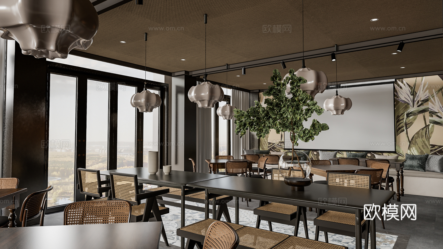 简美主题餐厅su模型下载