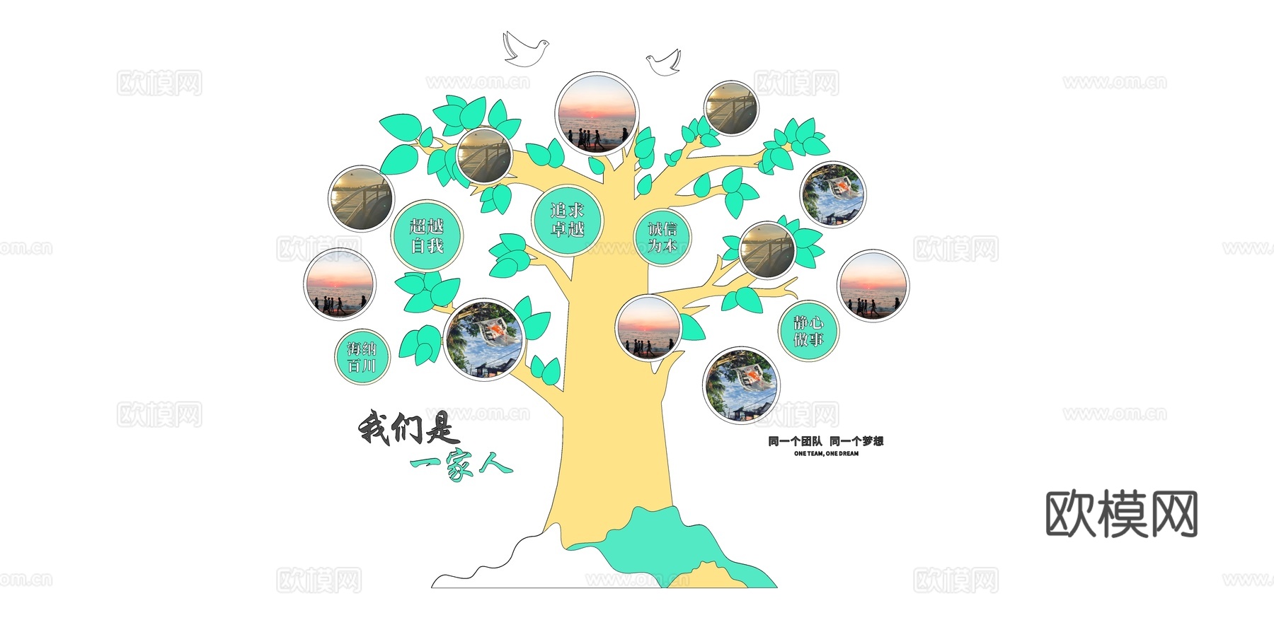 现代树形背景墙文化墙su模型下载