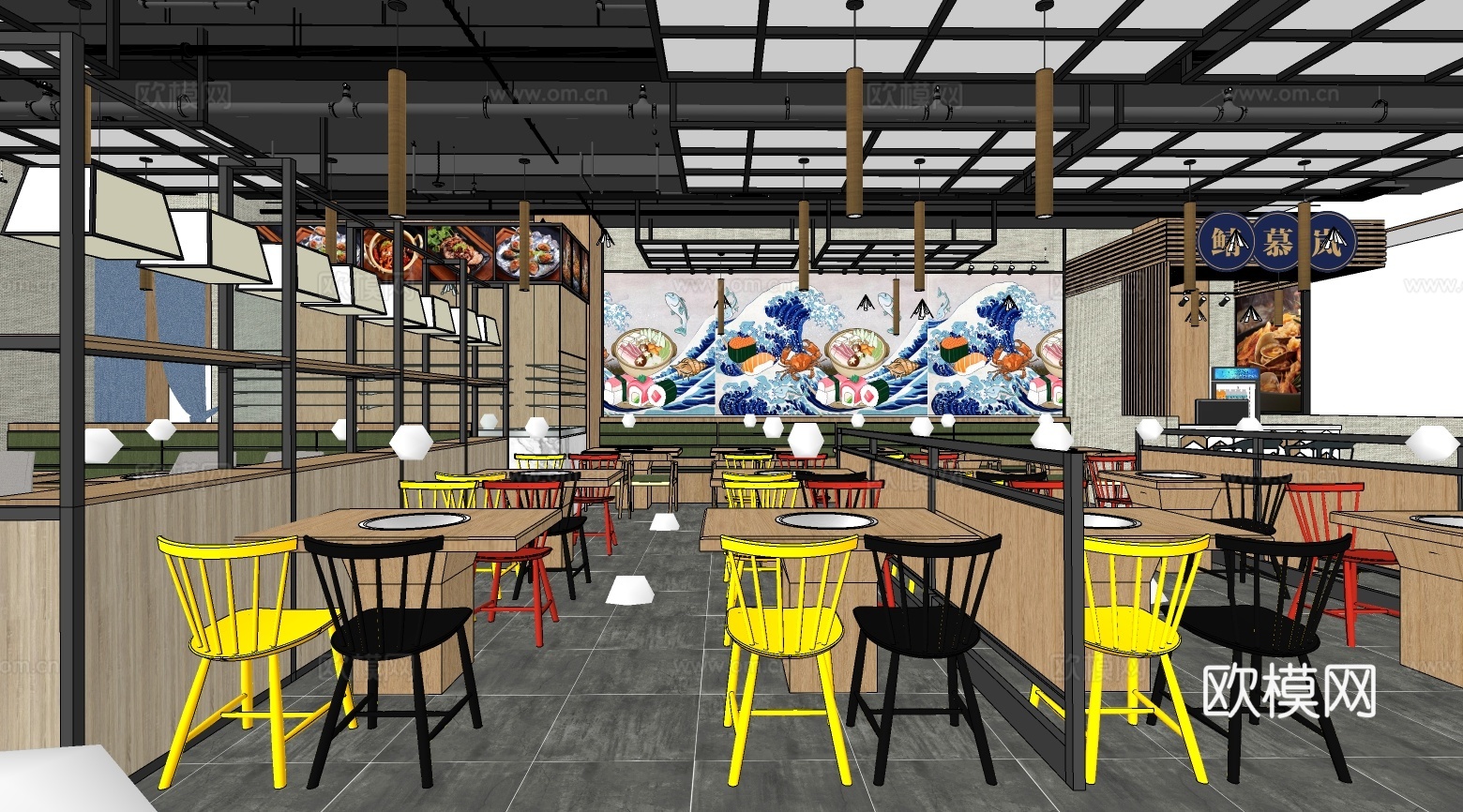 工业风主题餐厅su模型下载