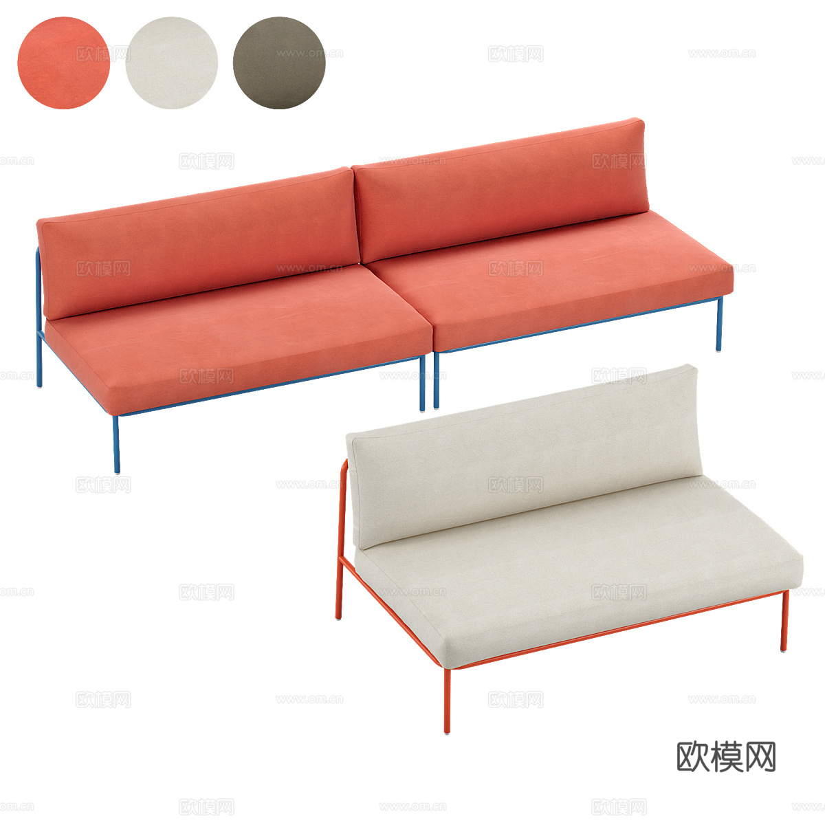 现代极简布艺休闲沙发3d模型