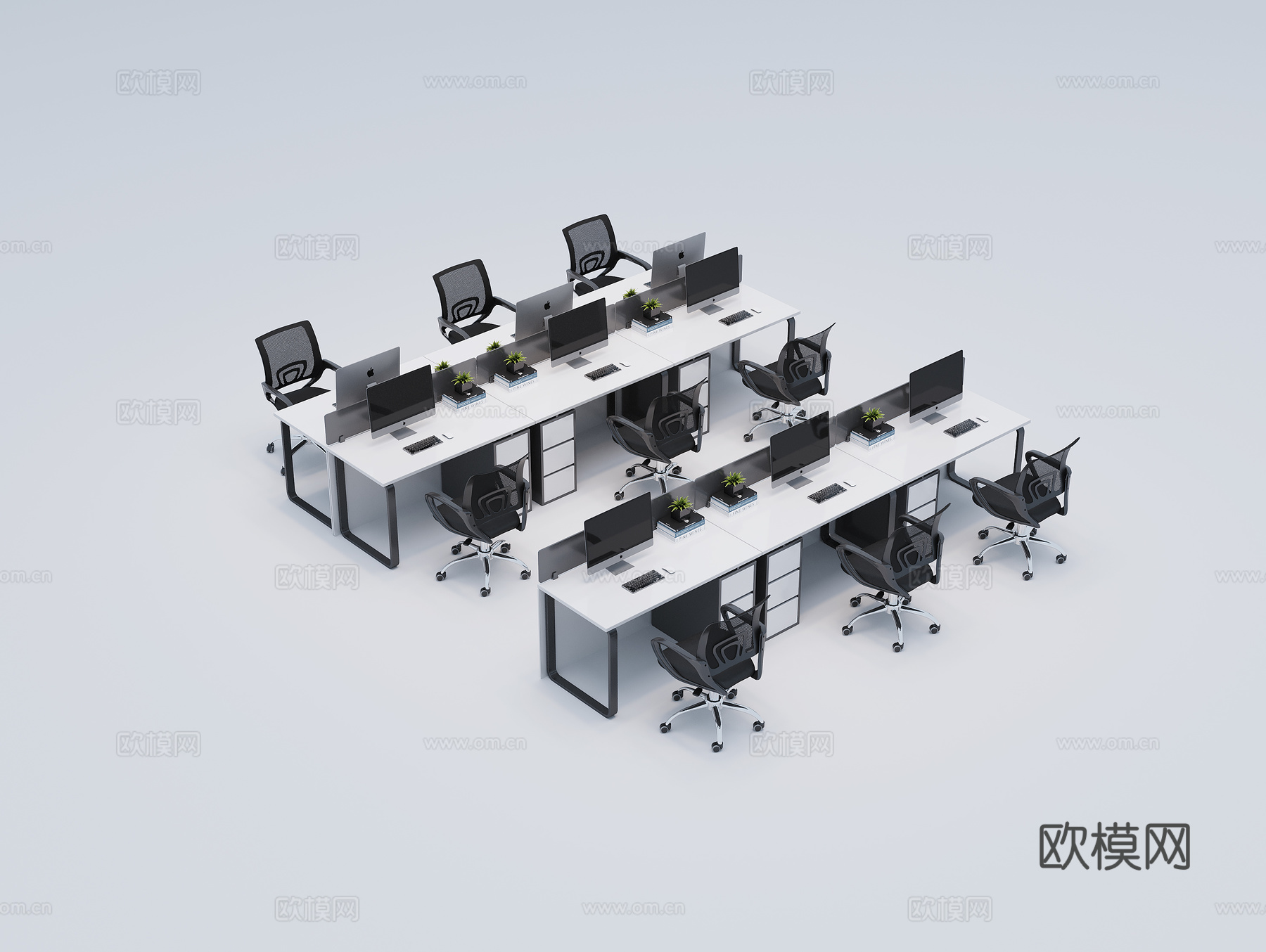 现代办公桌3d模型下载