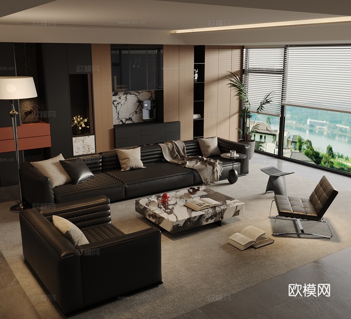 现代意式家居客厅 轻奢意式客厅 沙发茶几组合 高级灰客厅3d模型