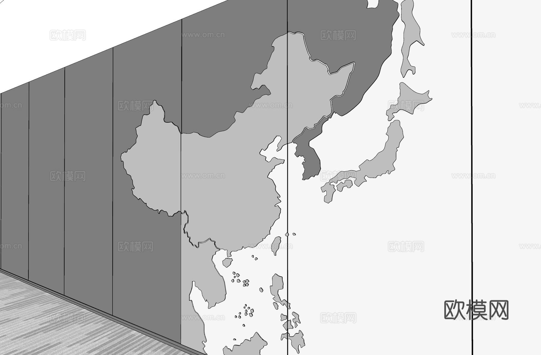 现代地图背景墙su模型下载