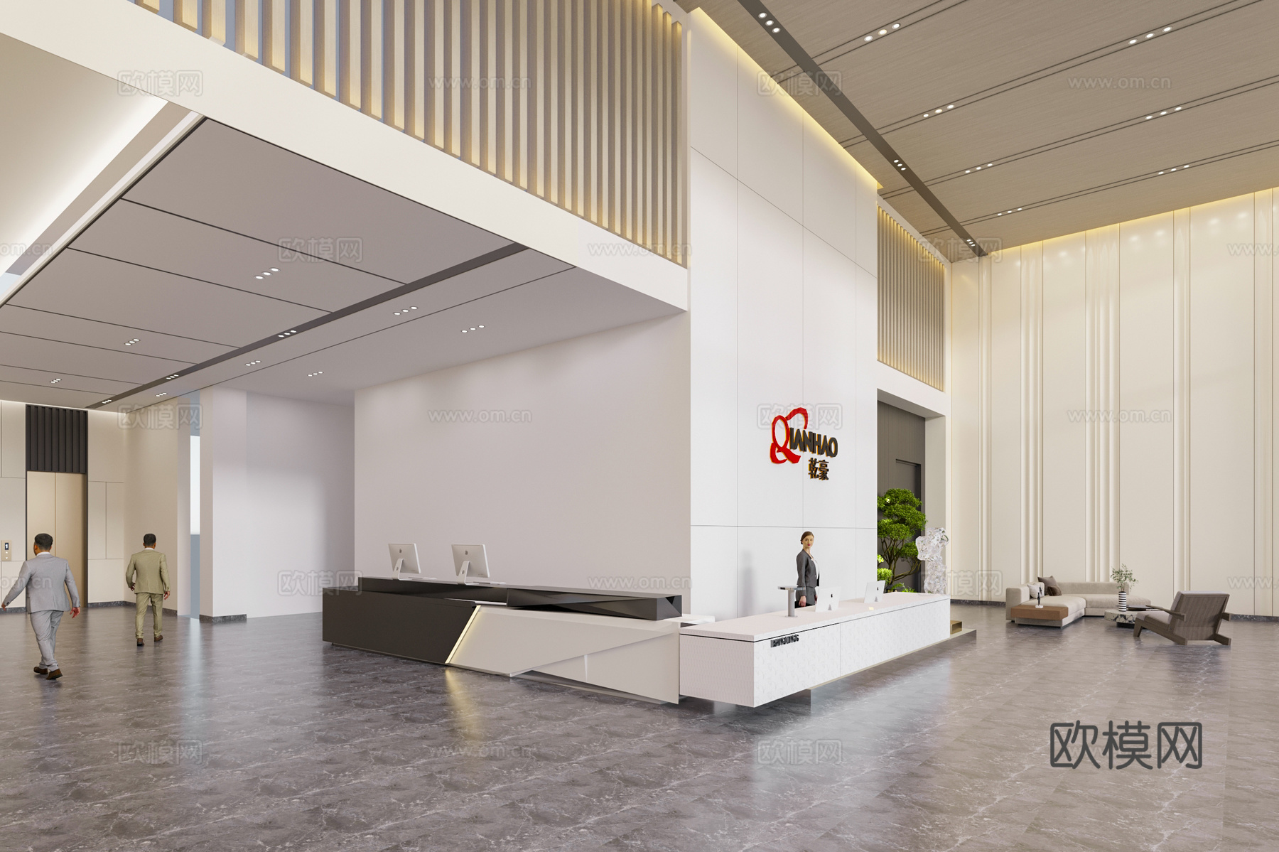 现代办公大堂 公司前台大厅su模型下载