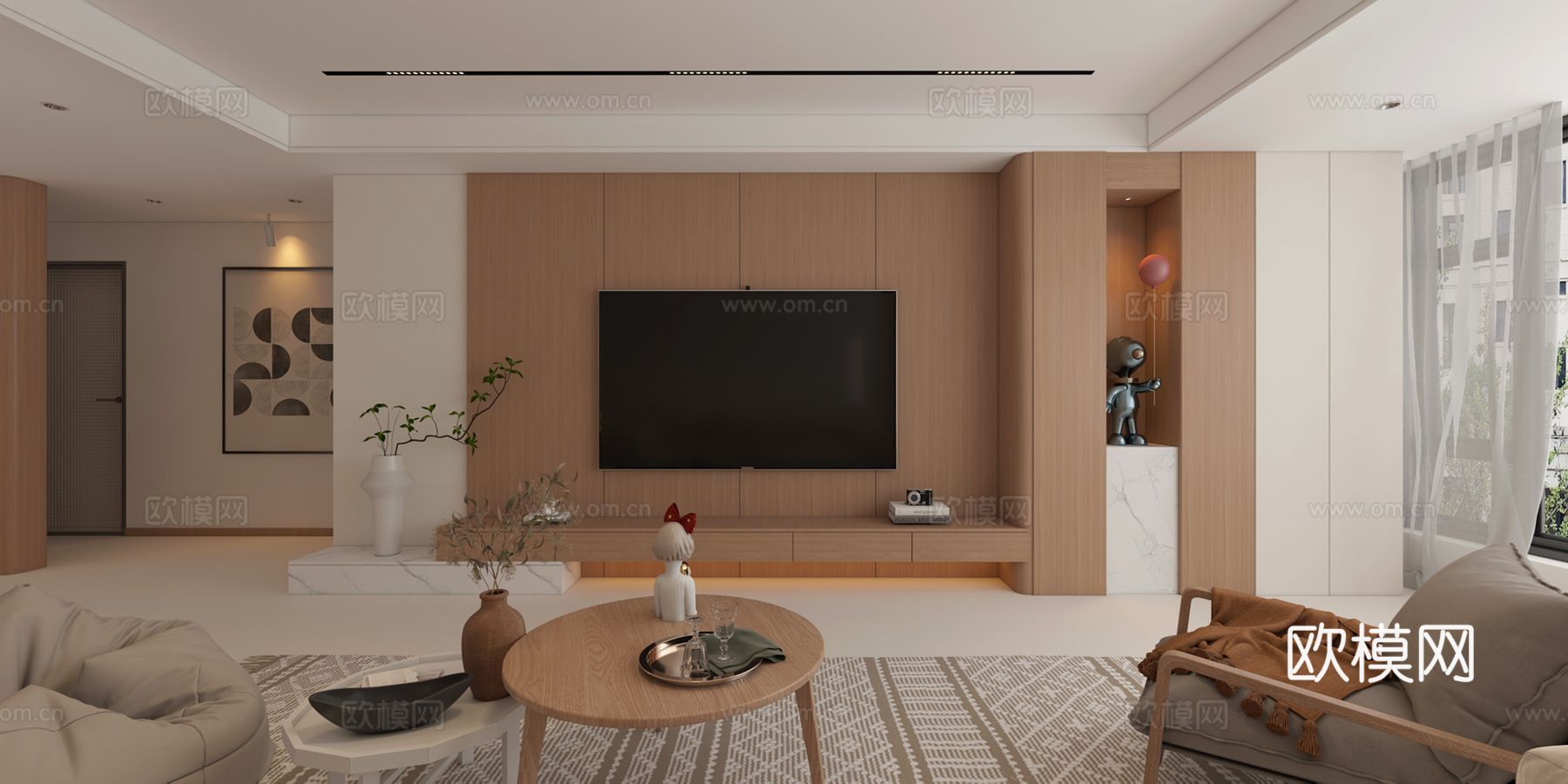 奶油原木风格3d模型