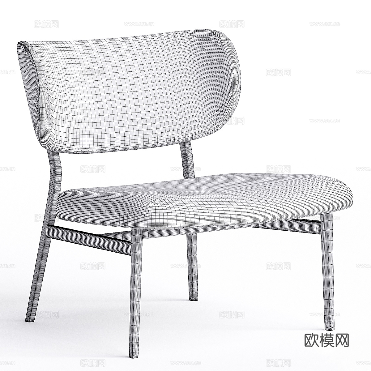 现代意式极简布艺木质扶手椅3d模型