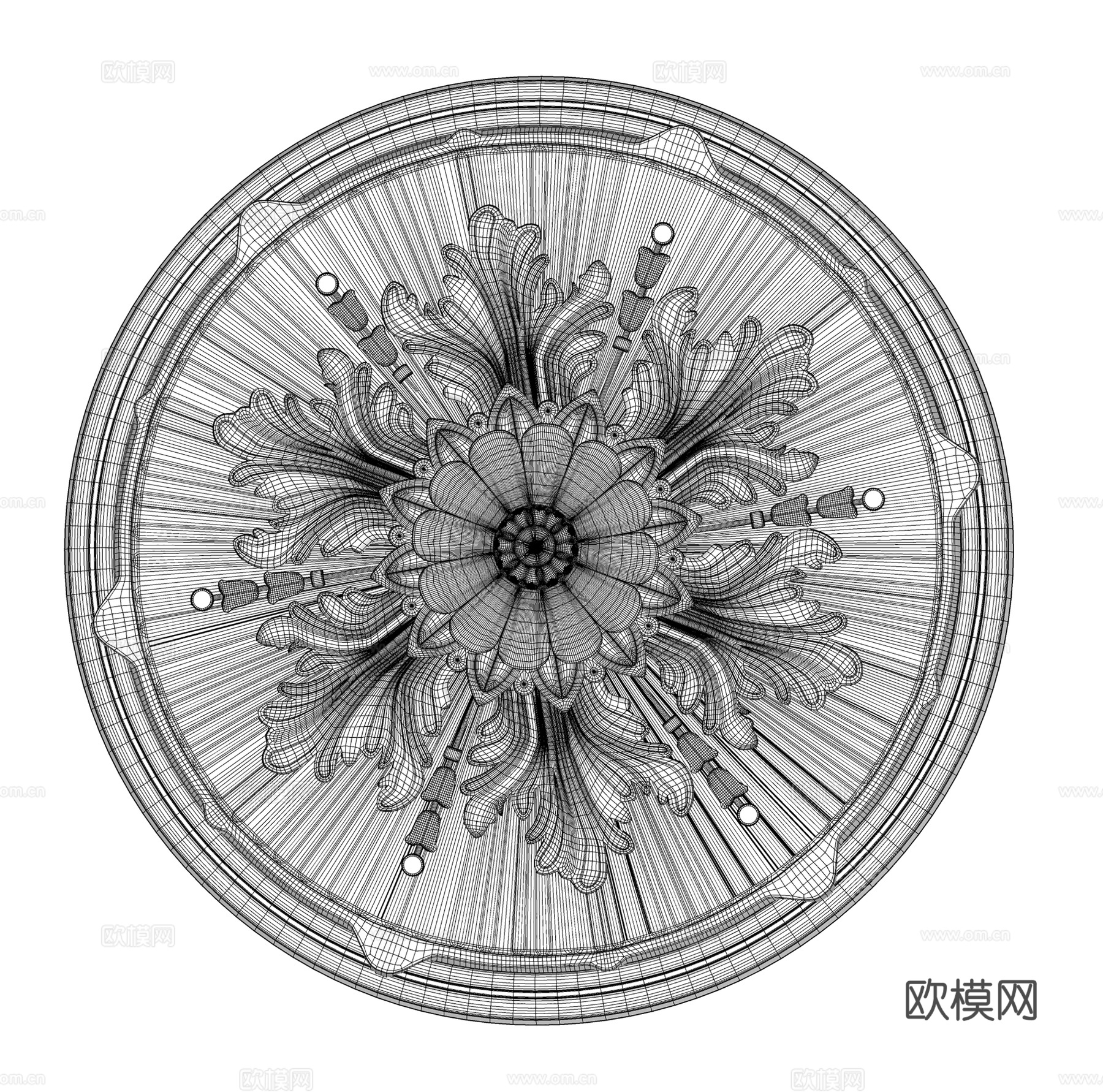 欧式雕花灯盘 石膏线雕花  圆形雕花灯盘su模型