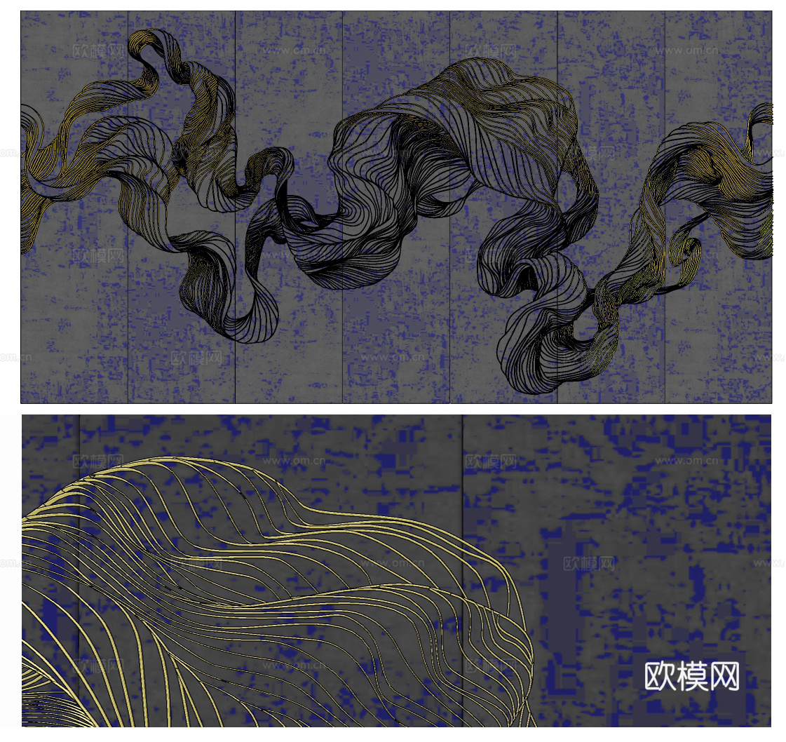 新中式硬包背景墙su模型下载