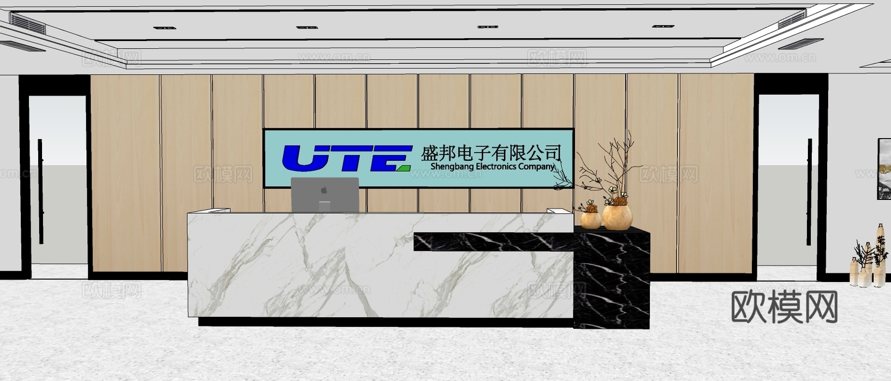 现代办公前台su模型下载