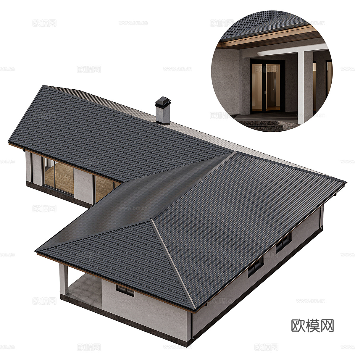 现代意式单层房屋住宅建筑外观3d模型