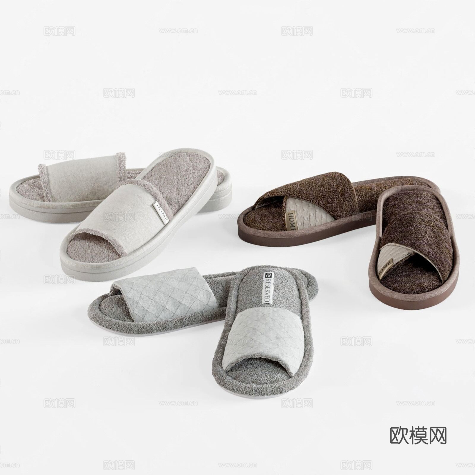 现代毛绒拖鞋su模型下载