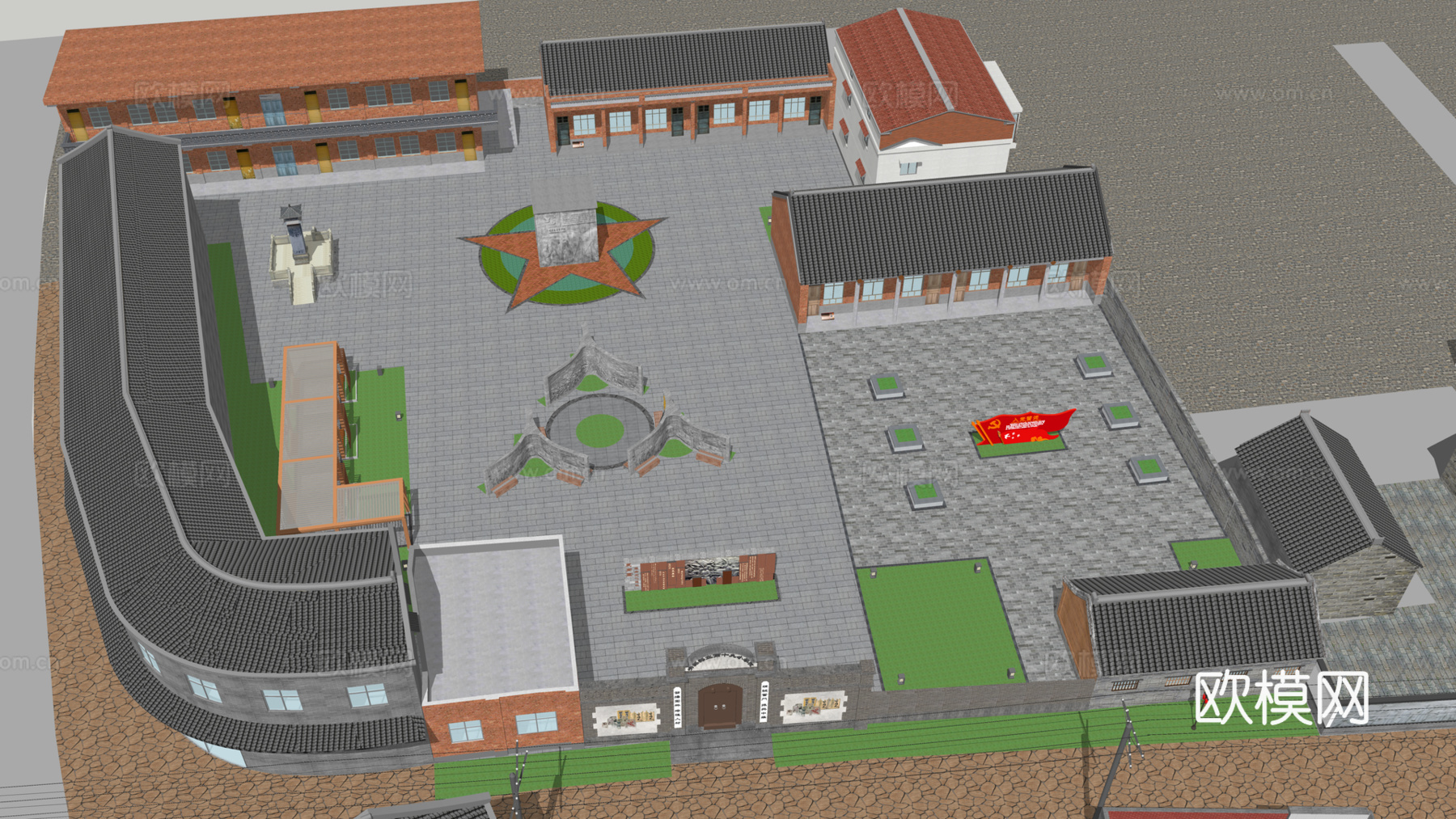 现代乡村党建广场su模型下载
