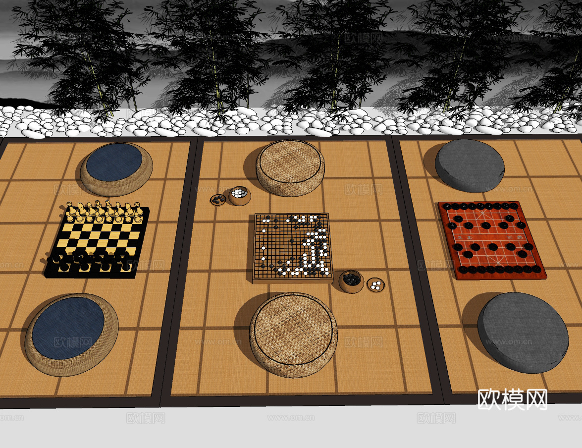 中式象棋围棋蒲团su模型下载