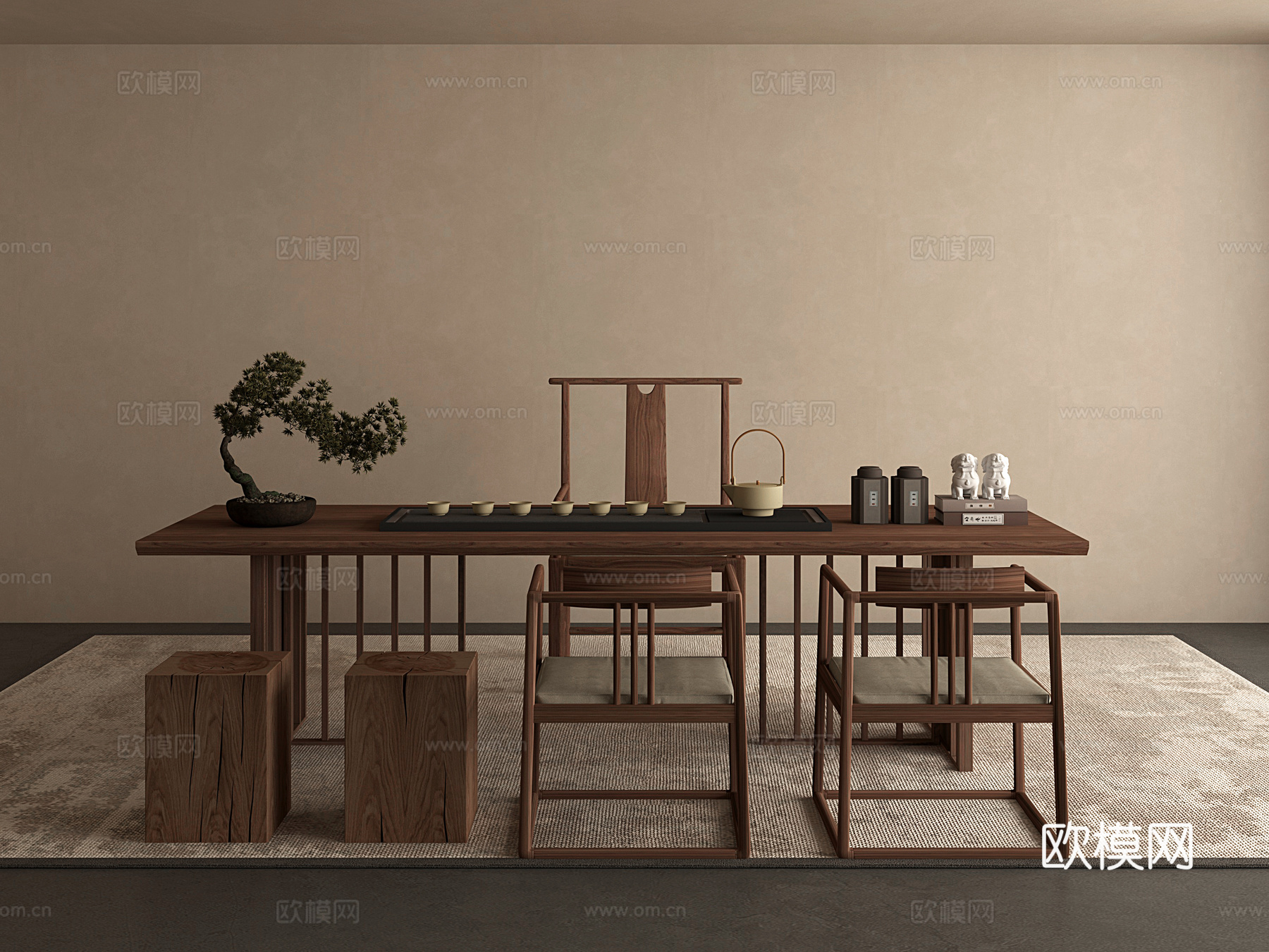 中式新中式茶桌组合 茶台组合3d模型