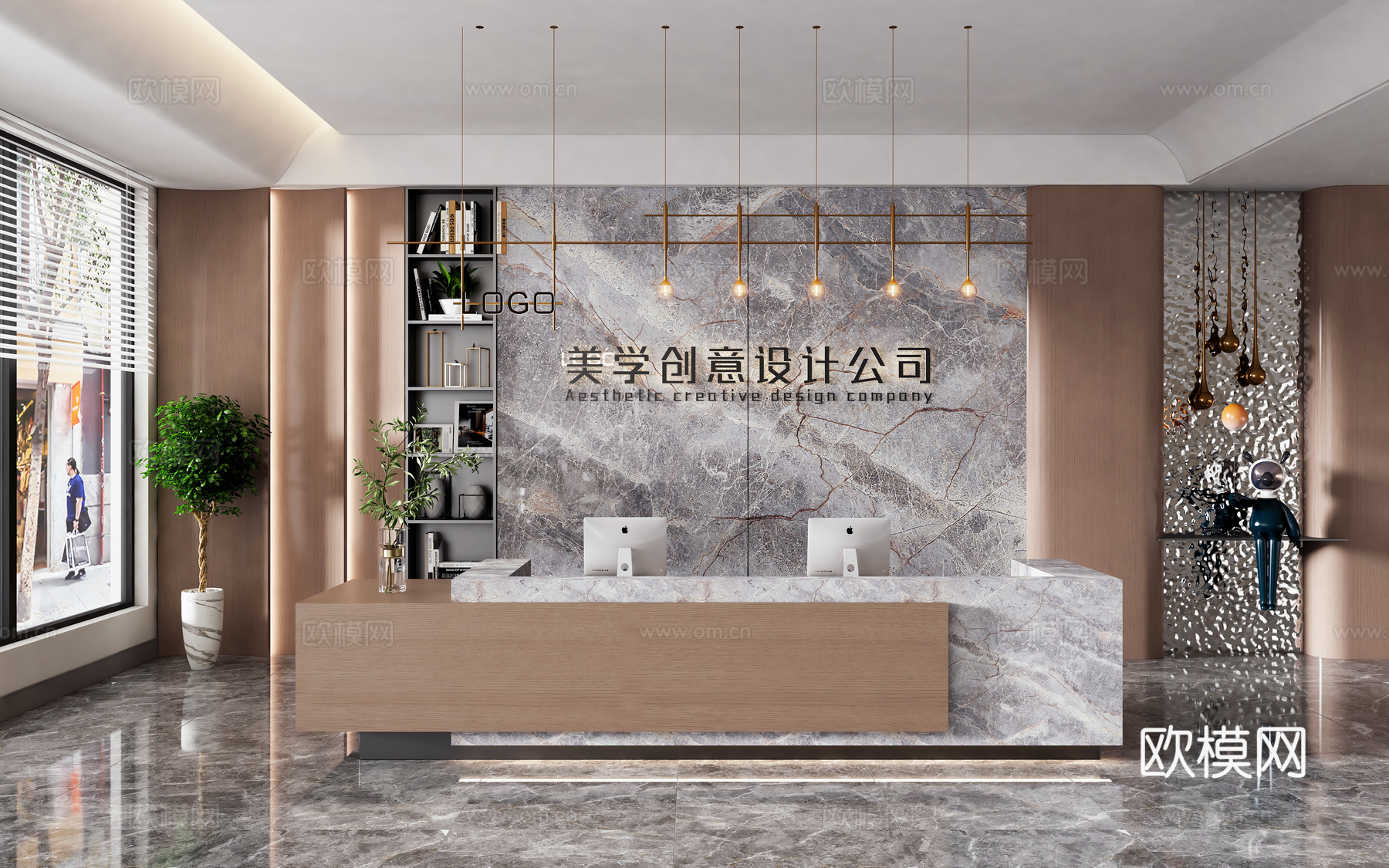 公司前台接待 接待区接待台 服务台吧台 前台背景墙 酒店前台3d模型