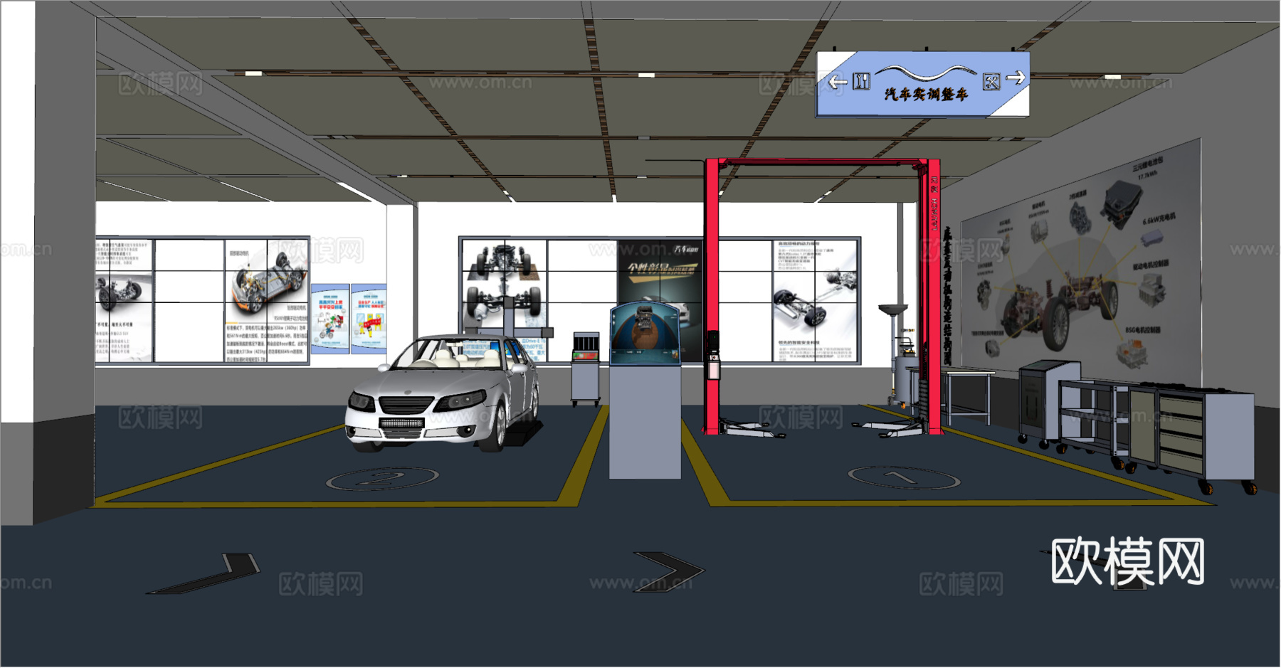现代汽车修理店su模型下载