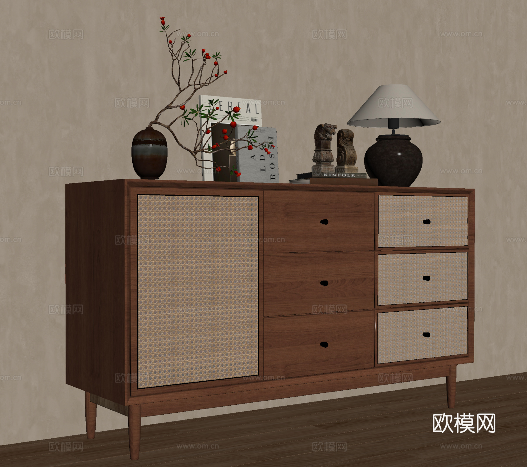 中古侘寂玄关柜 端景玄关柜 边柜 矮柜 装饰柜 摆件su模型