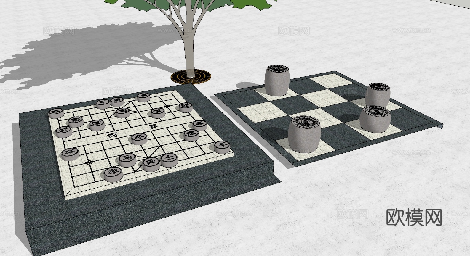 现代户外坐凳象棋su模型下载