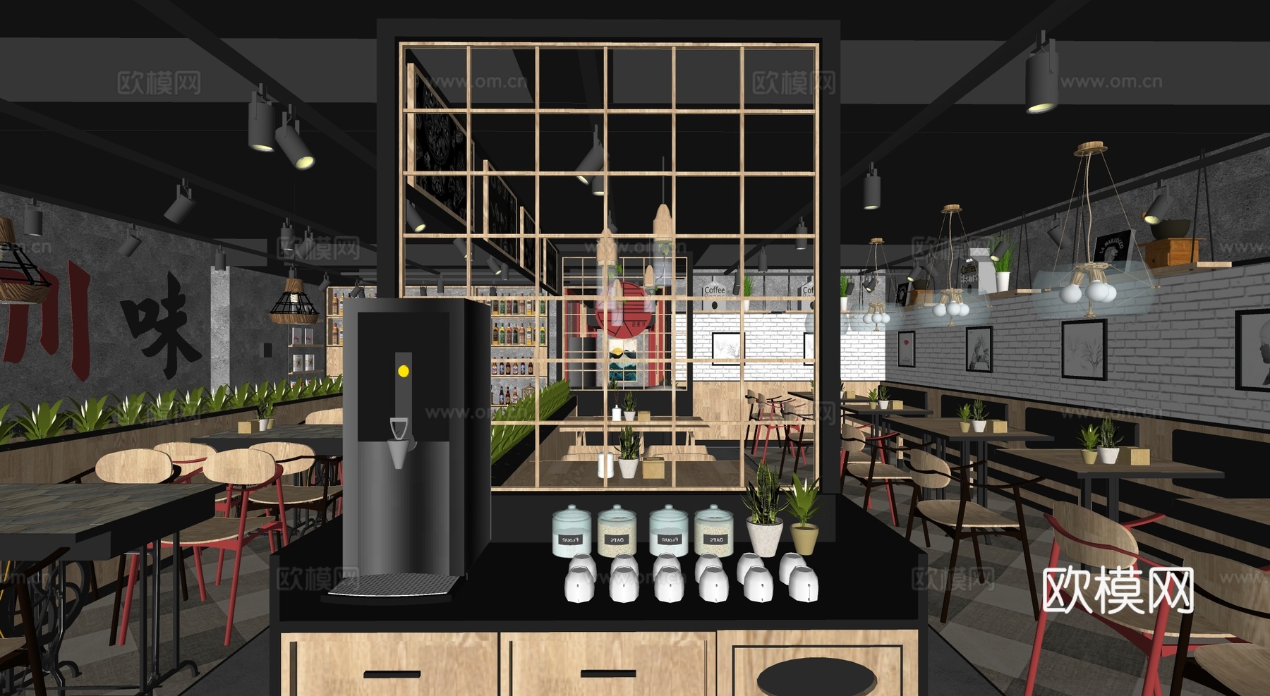 现代主题餐厅su模型下载