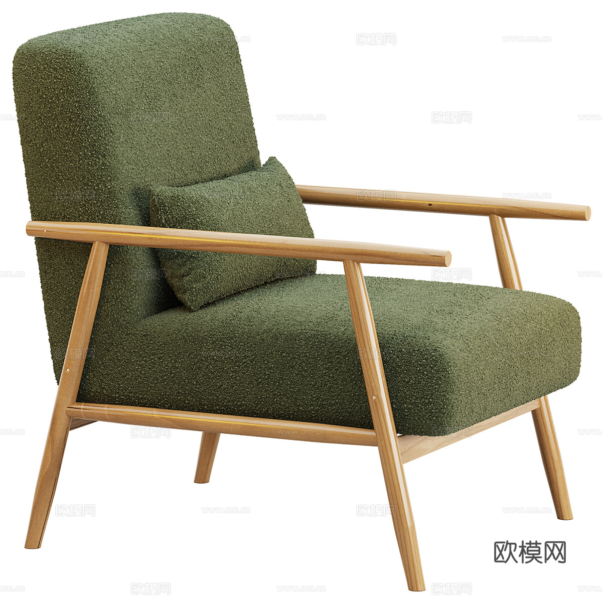 现代北欧原木风 Boucle 木质扶手3d模型