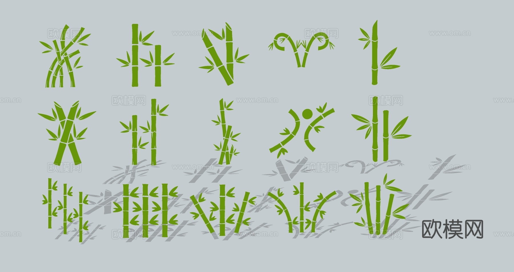 现代植物竹子竹叶圆形头像LOGO剪影图标