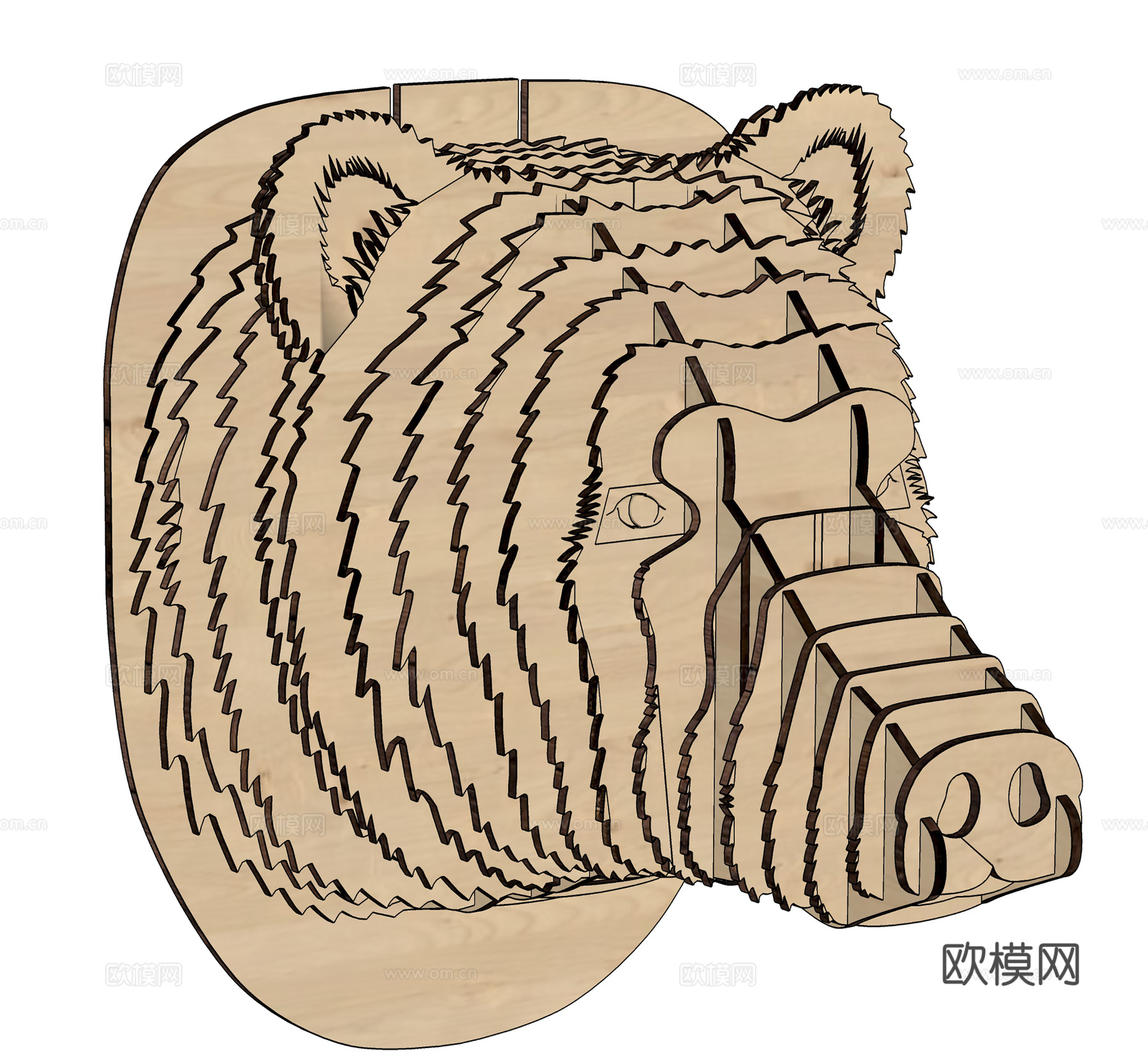 原木风雕塑  动物头像木片拼接  墙体艺术装置su模型