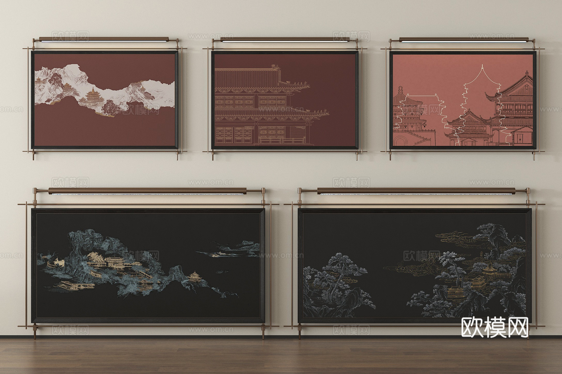 新中式挂画 装饰画 客厅背景墙3d模型