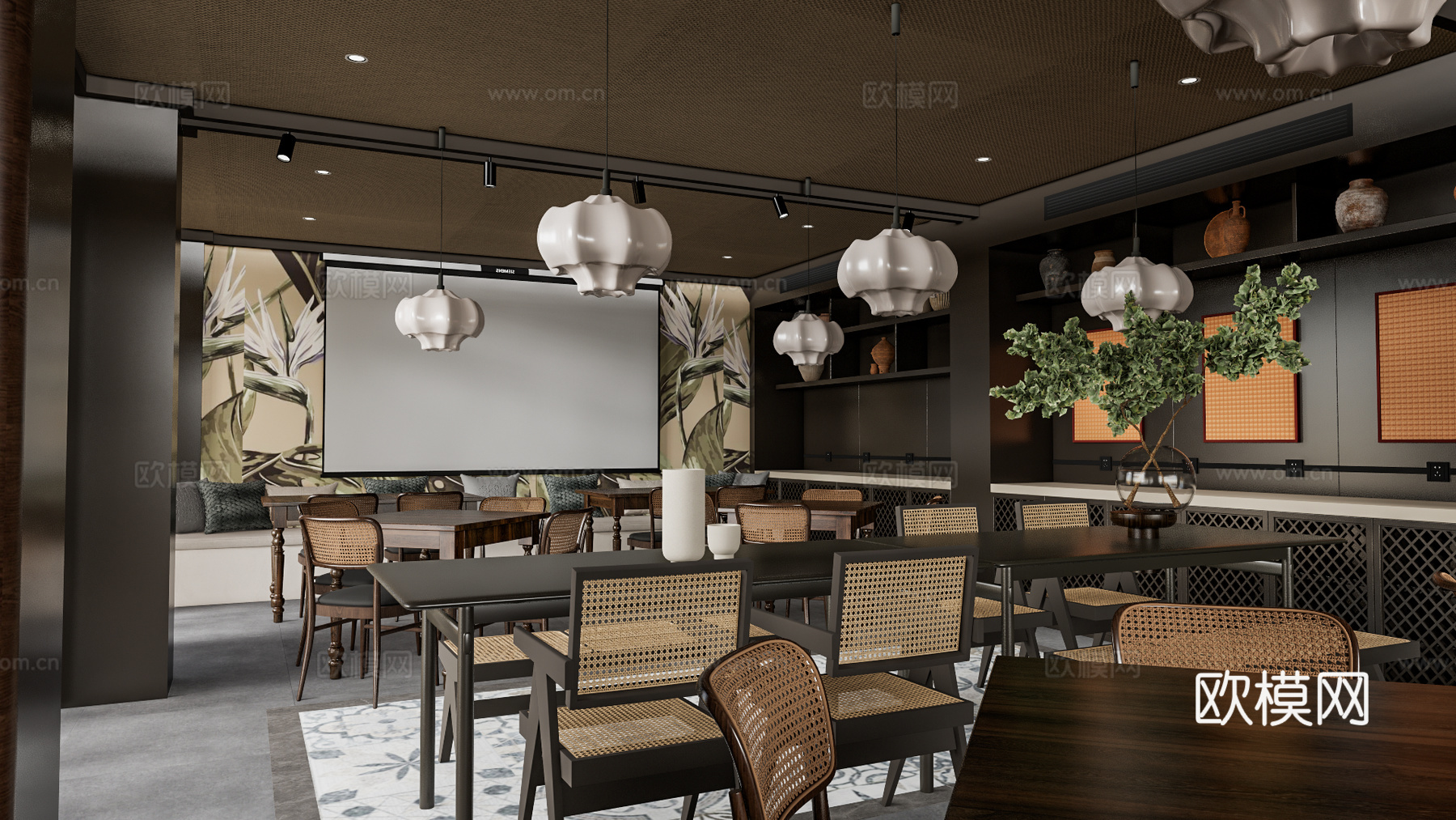 简美主题餐厅su模型下载