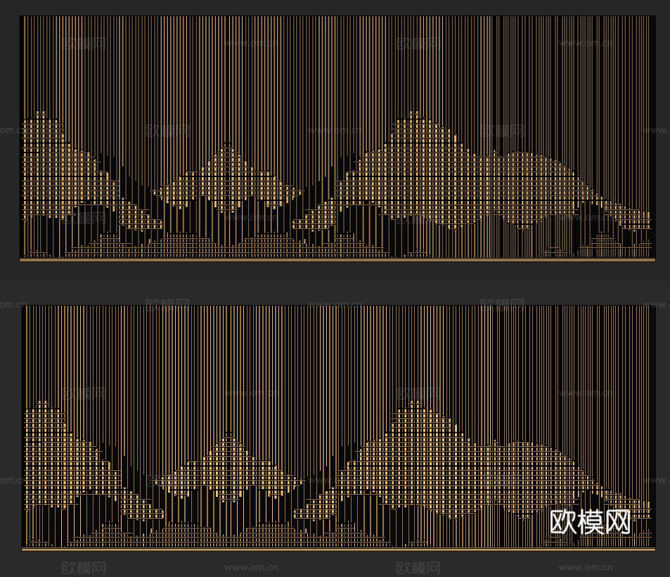 新中式山脉造型格栅背景墙su模型下载