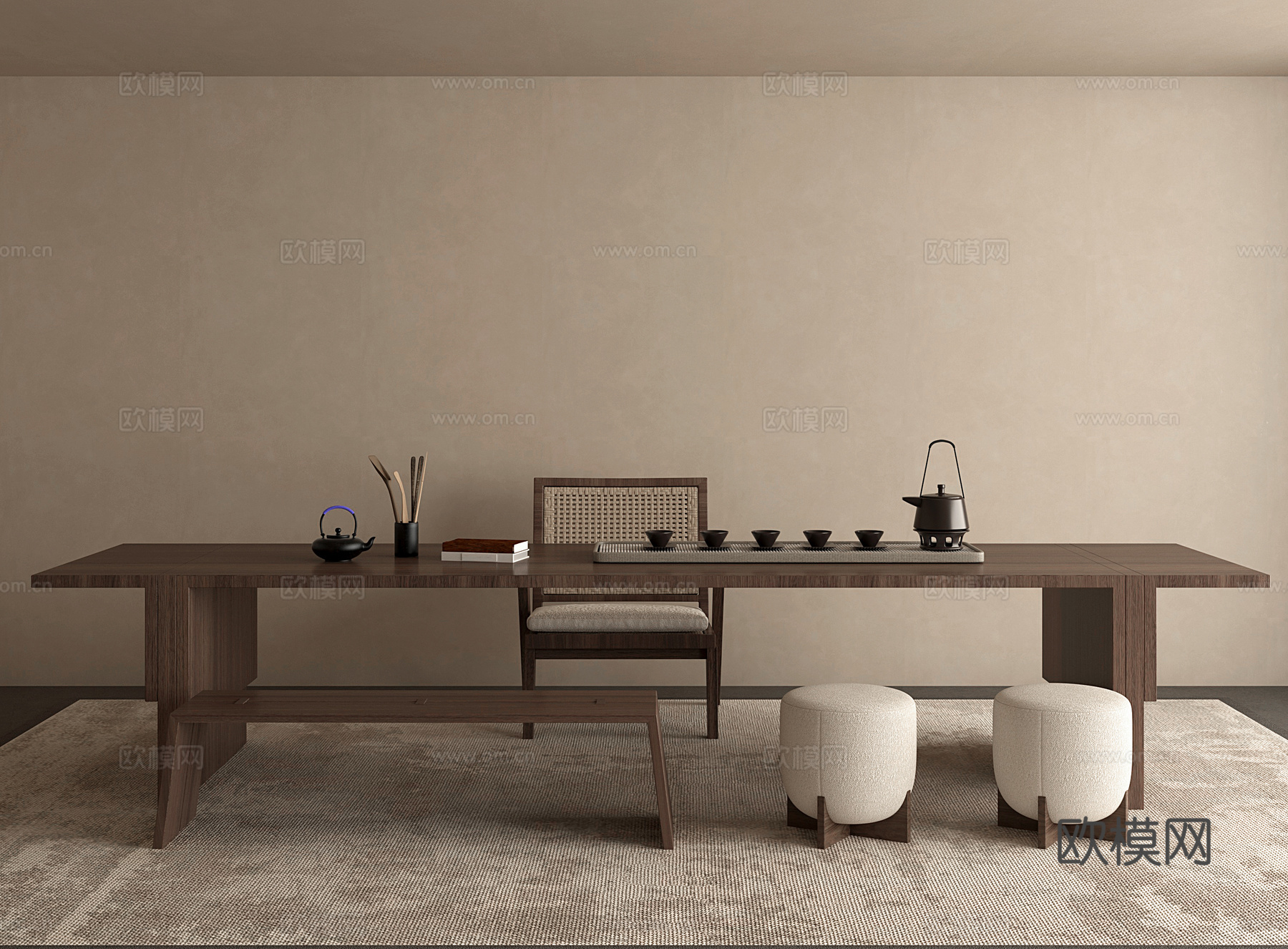 中式新中式茶桌组合 茶台组合3d模型