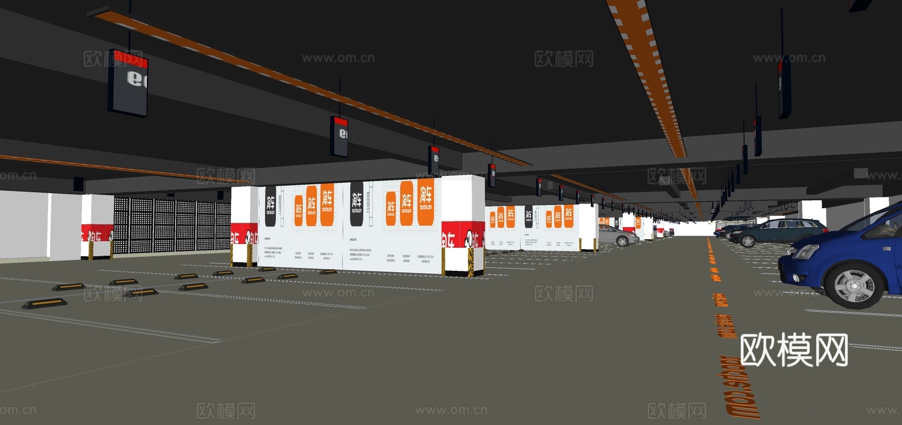 现代停车场地下车库su模型下载