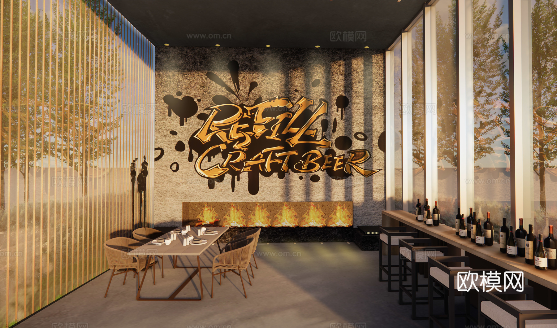 现代涂鸦餐厅外摆su模型下载