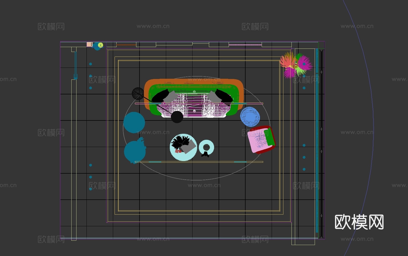 现代客厅 沙发组合 茶几 背景墙3d模型