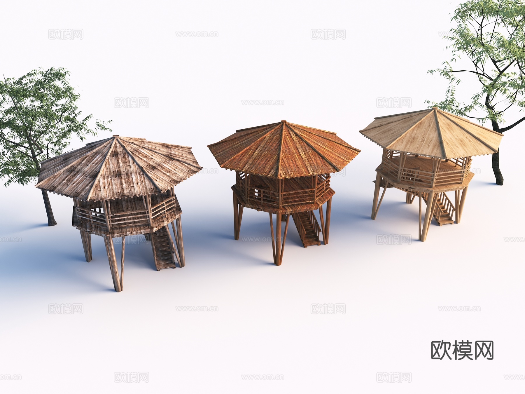 新中式瞭望塔 观景塔 观鸟塔 木亭子3d模型