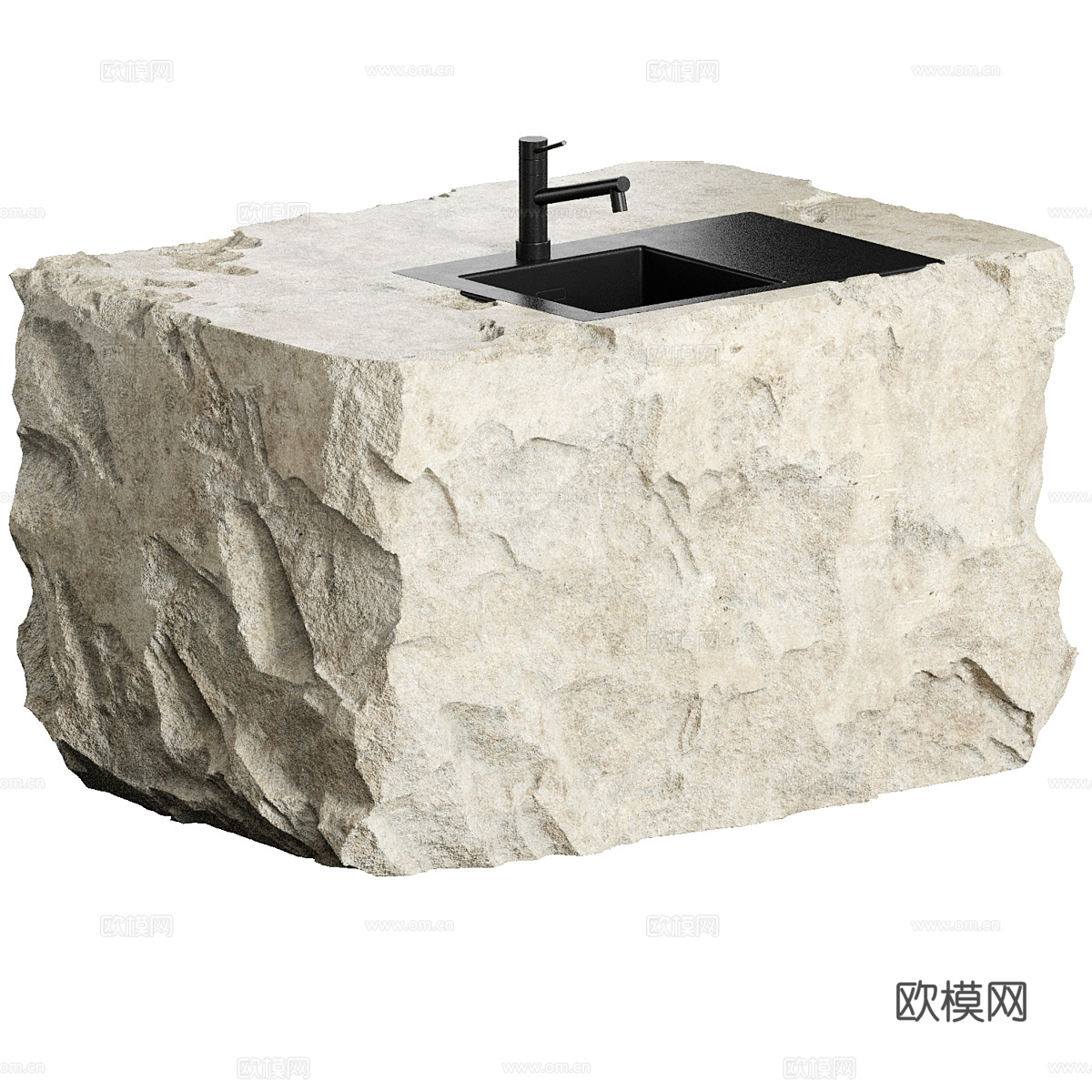 现代意式侘寂石头岛台3d模型