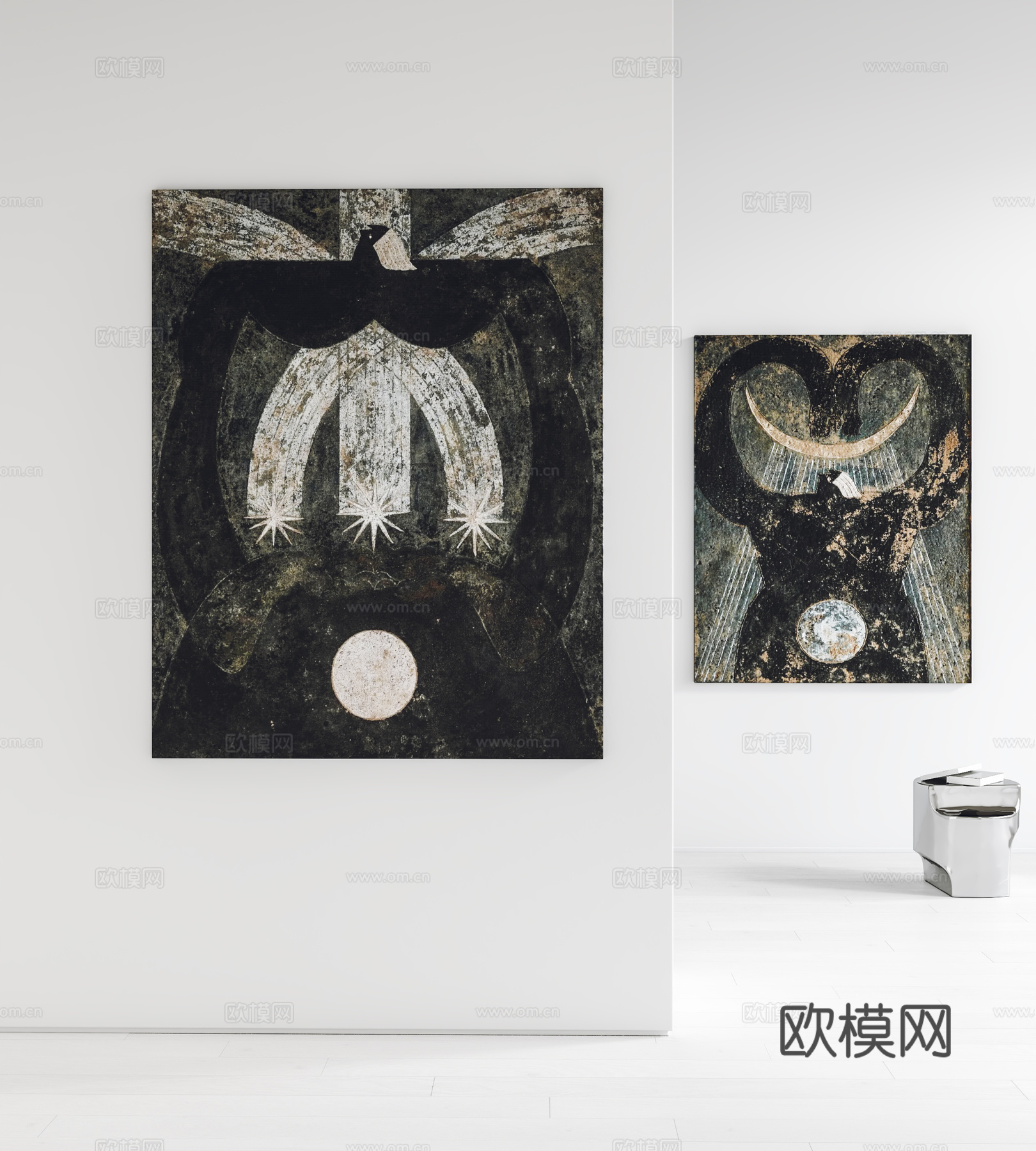 现代挂画 装饰画 客厅挂画 书房挂画 角几3d模型