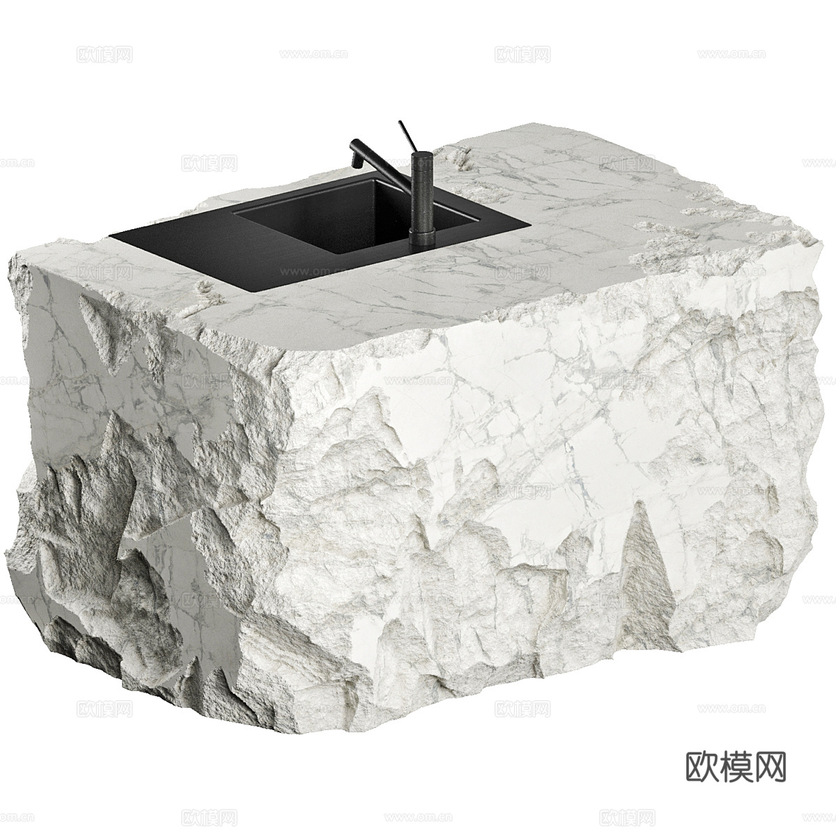 现代意式侘寂石头岛台3d模型