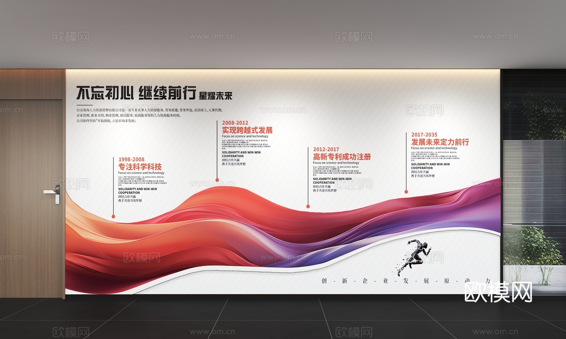 现代企业文化墙 企业发展历程 办公走廊 宣传栏 标语 口号3d模型